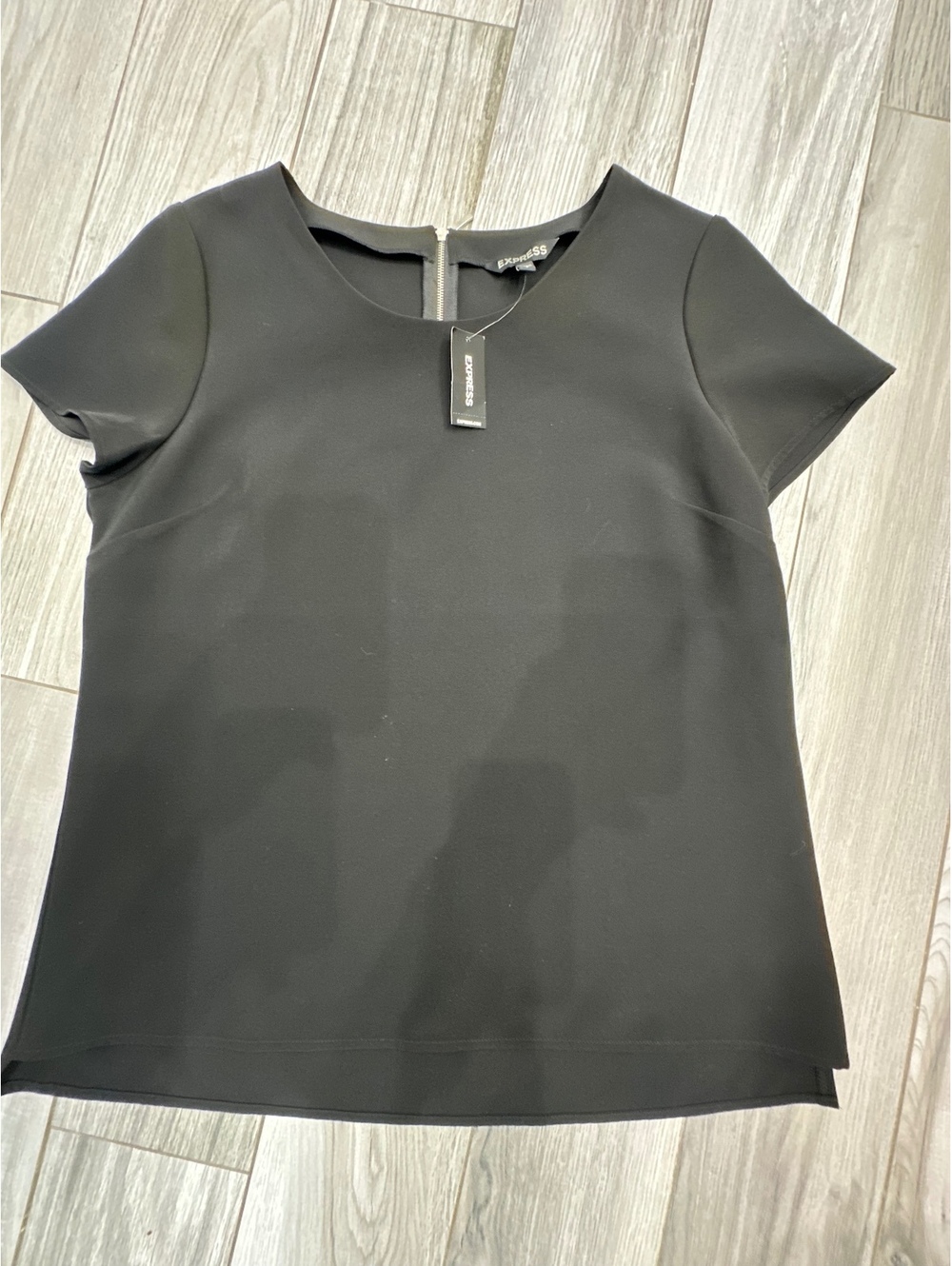Express Women's Black Short Sleeve Top with Back Zipper, Size Large